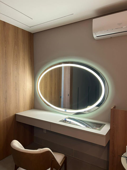 Espelho Orgânico Mikonos Oval Com Led Jateado
